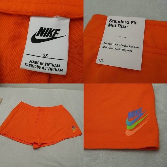 Nike Sportswear Fleece Shorts Womens‎ 3X Orange Standard Fit Mid-Rise Active NEW - Picture 1 of 12